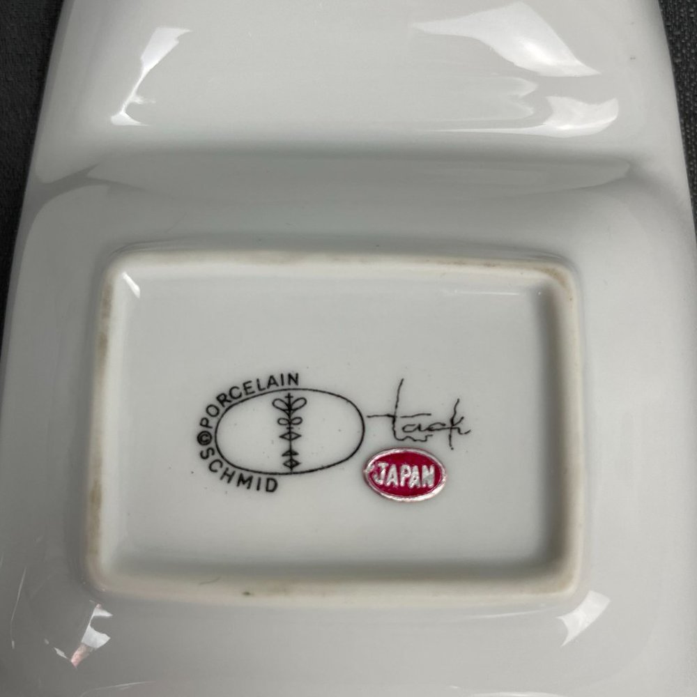 2 Vintage MCM Lagardo Tackett Schmid Porcelain Tack Orange Divided Dishes - Picture 6 of 6